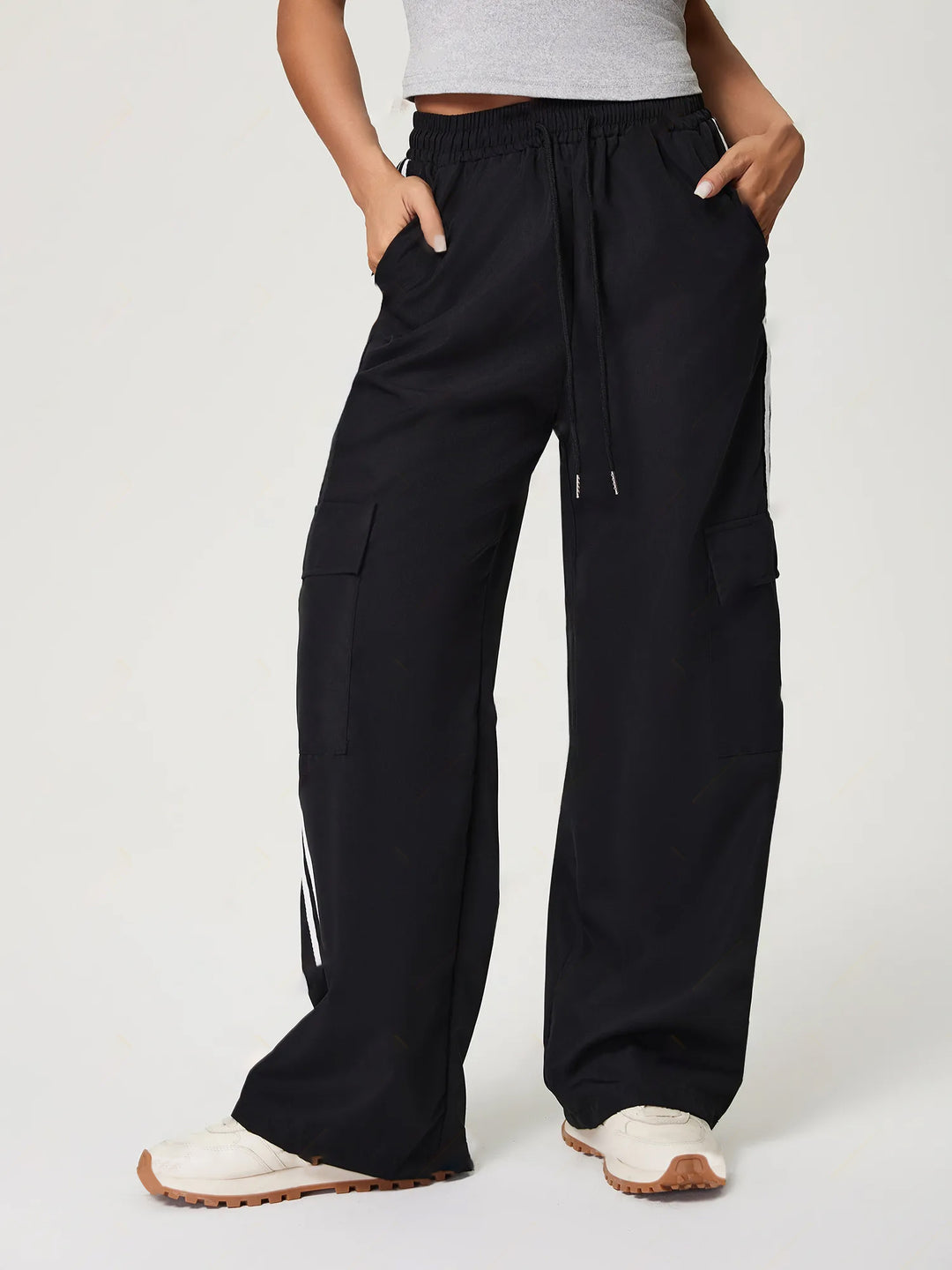 Black Contrast Striped Cargo Jogger