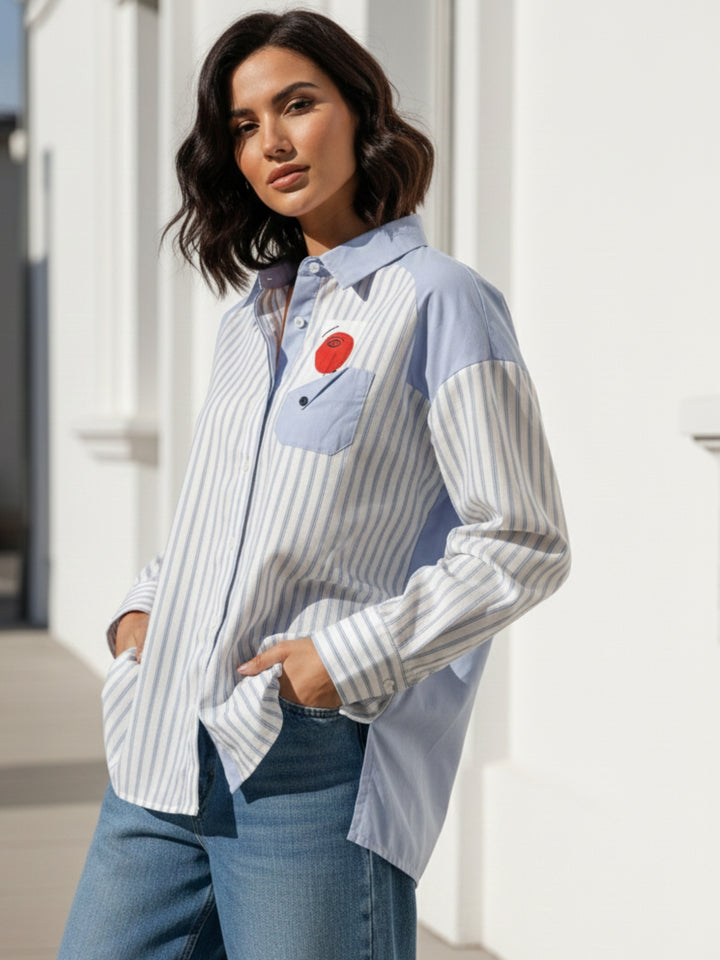 Stripe And Solid Oversized Shirt