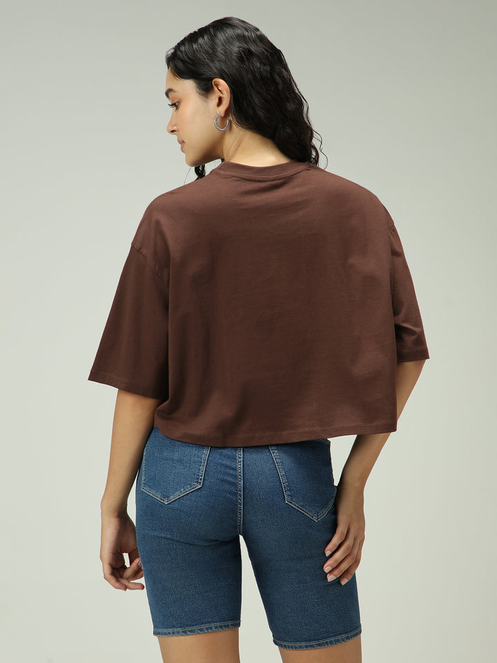 Brown Graphic Cropped Boxy T-Shirt