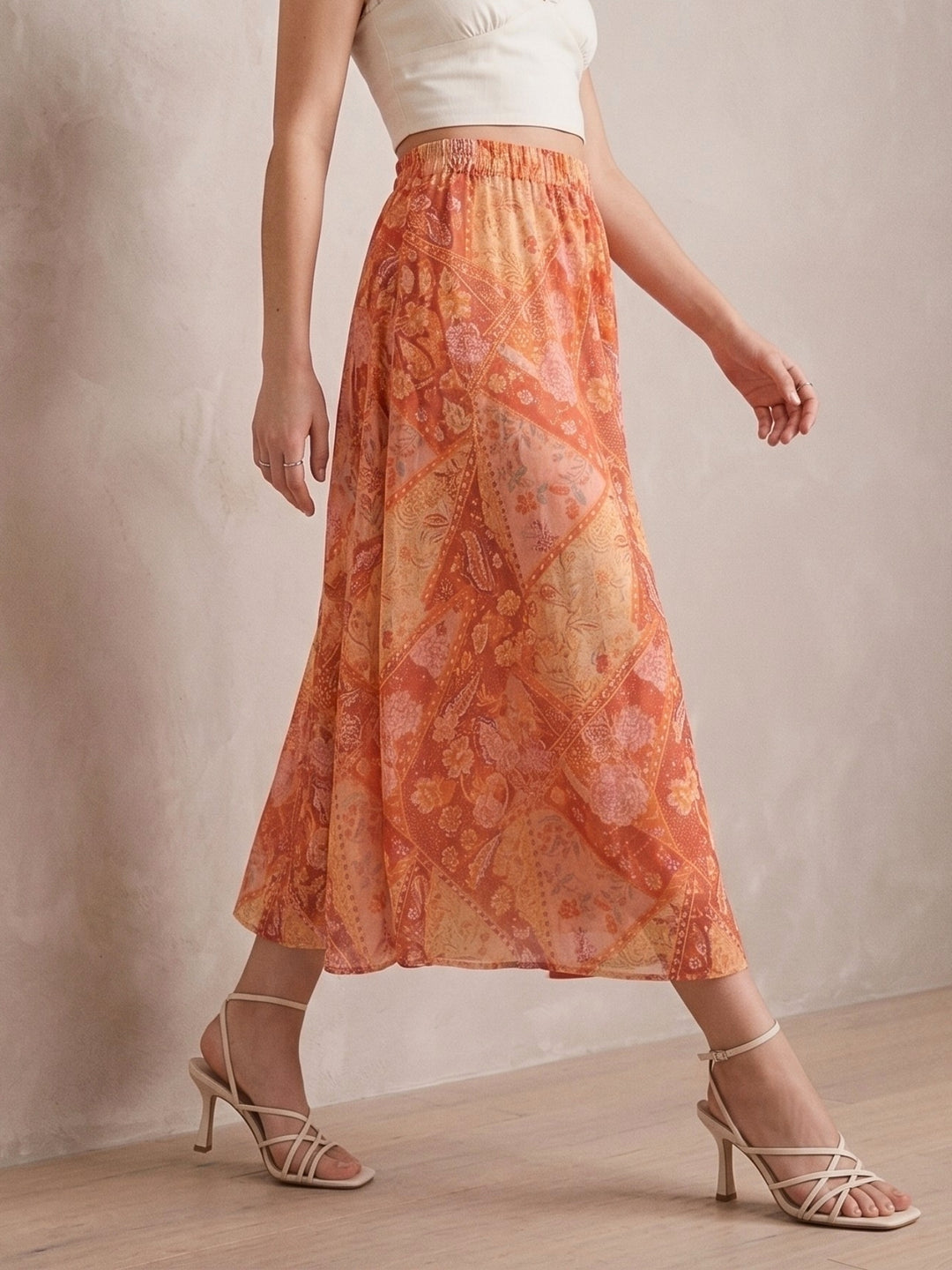 Midi Skirt With Elasticated Waist And A Belt