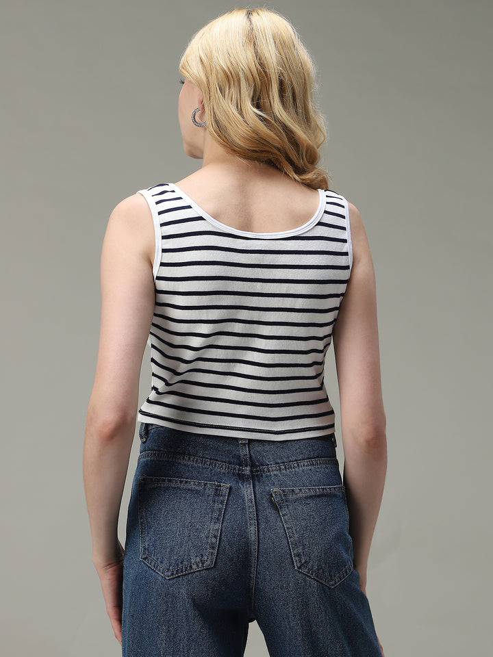 Navy Blue Striped Ribbed Tank