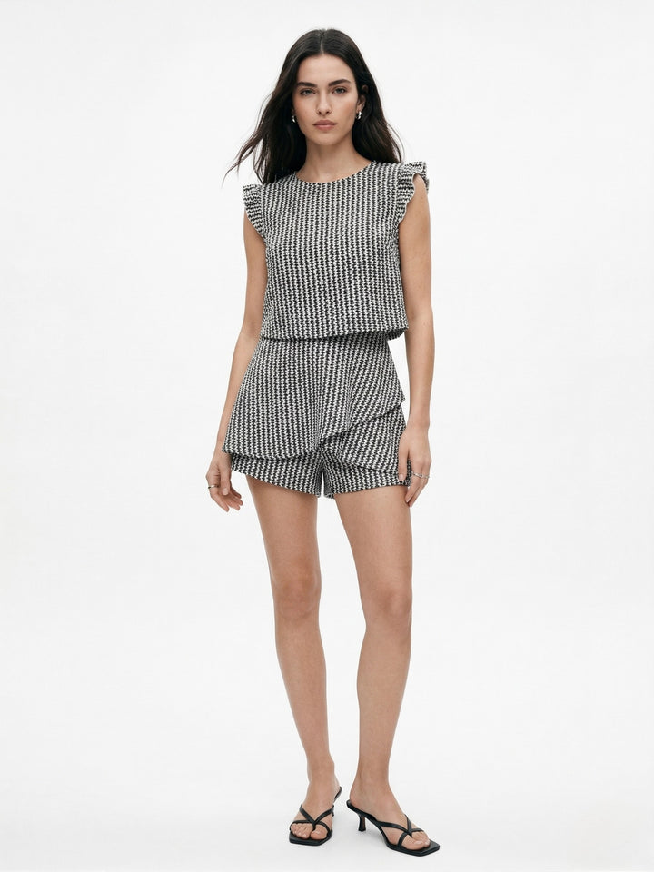 Grey Ruffle Sleeve Top And Shorts Set