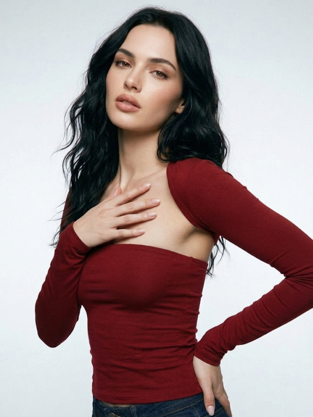 Maroon Square Neck Full Sleeve Top