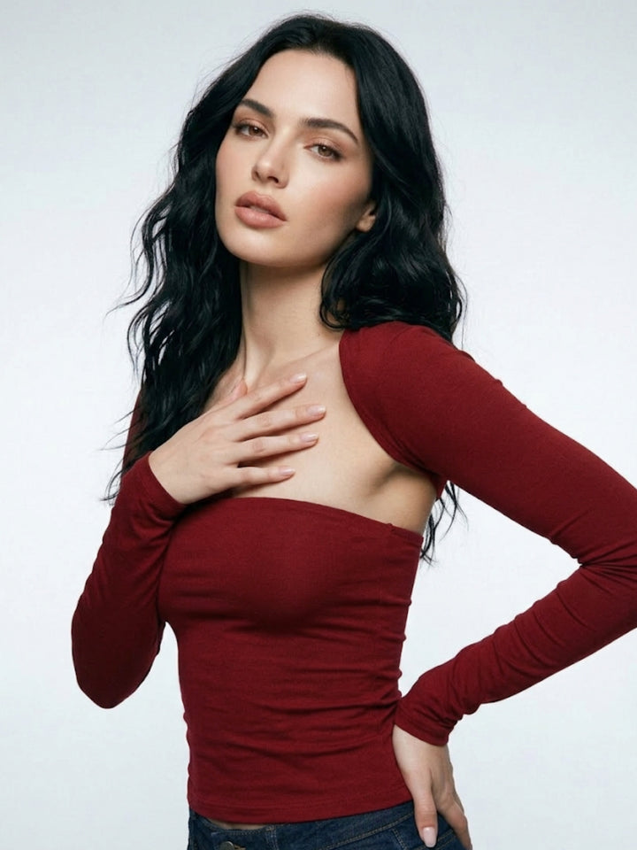 Maroon Square Neck Full Sleeve Top