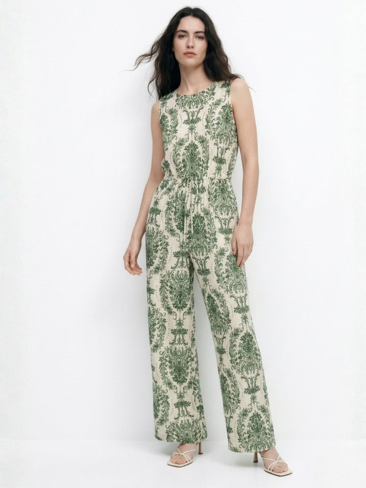 Green Sleeveless Printed Jumpsuits