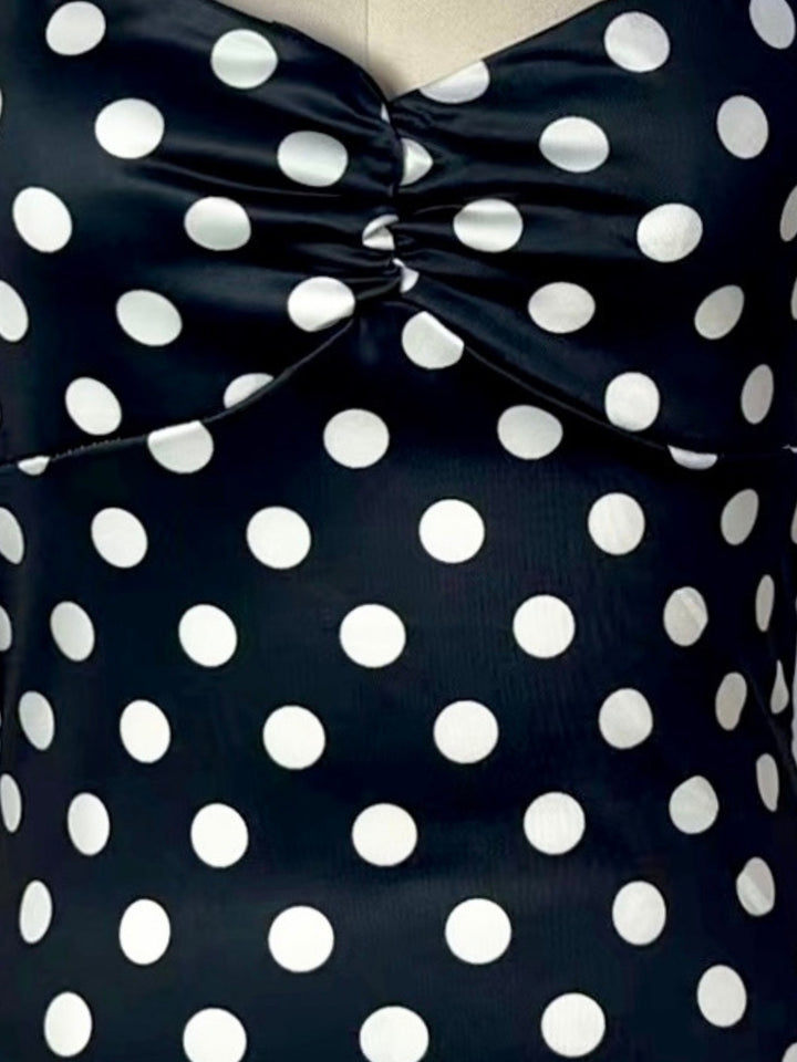 Black Polka Dotted Fitted Halter Tank