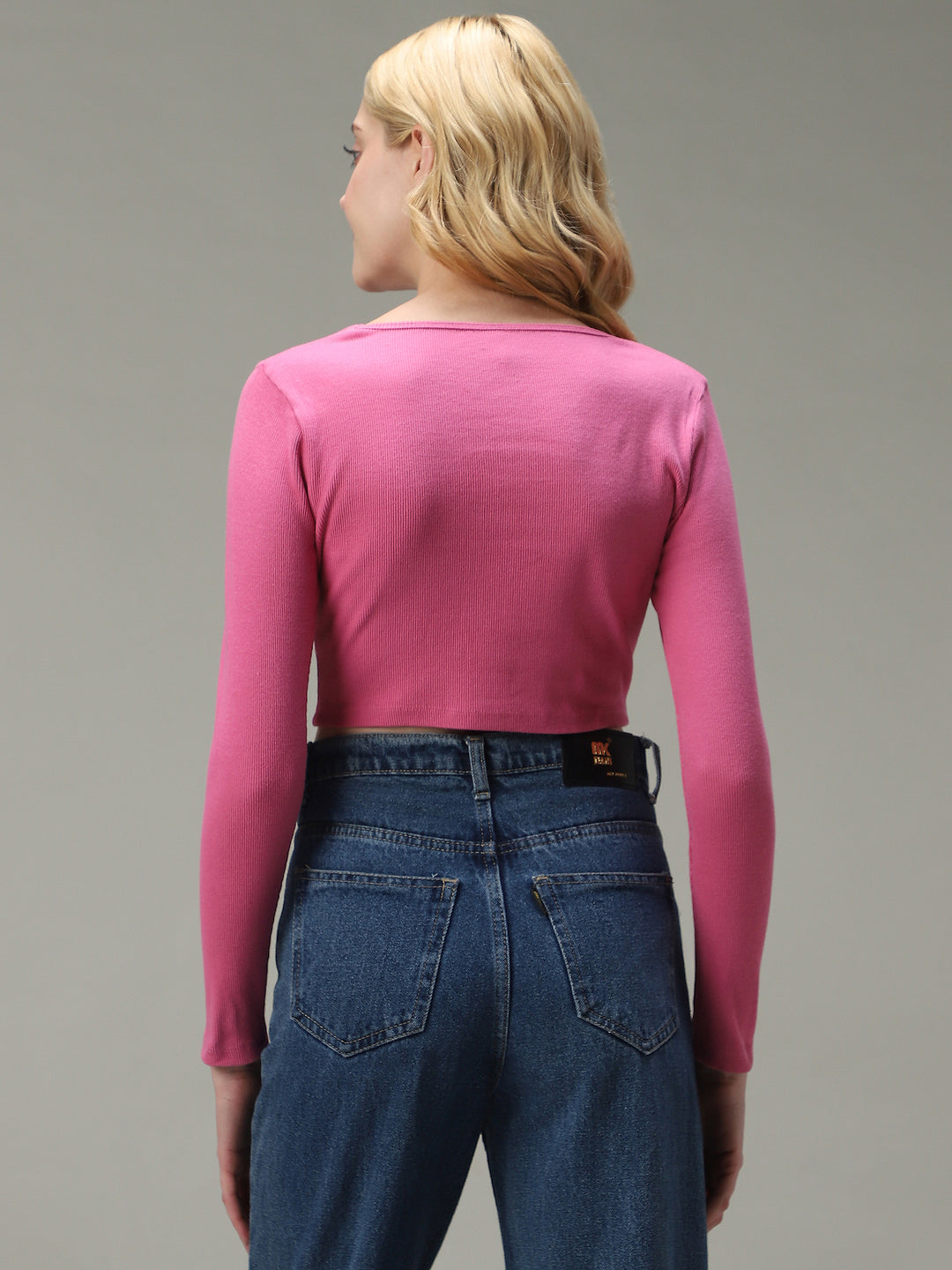 Pink Asymmetric Hem Scoop Neck Knit Top