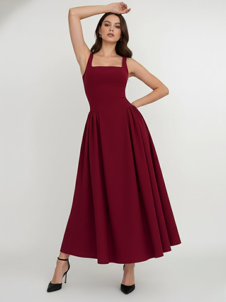 Wine Shoulder Strap Corset Style Dress