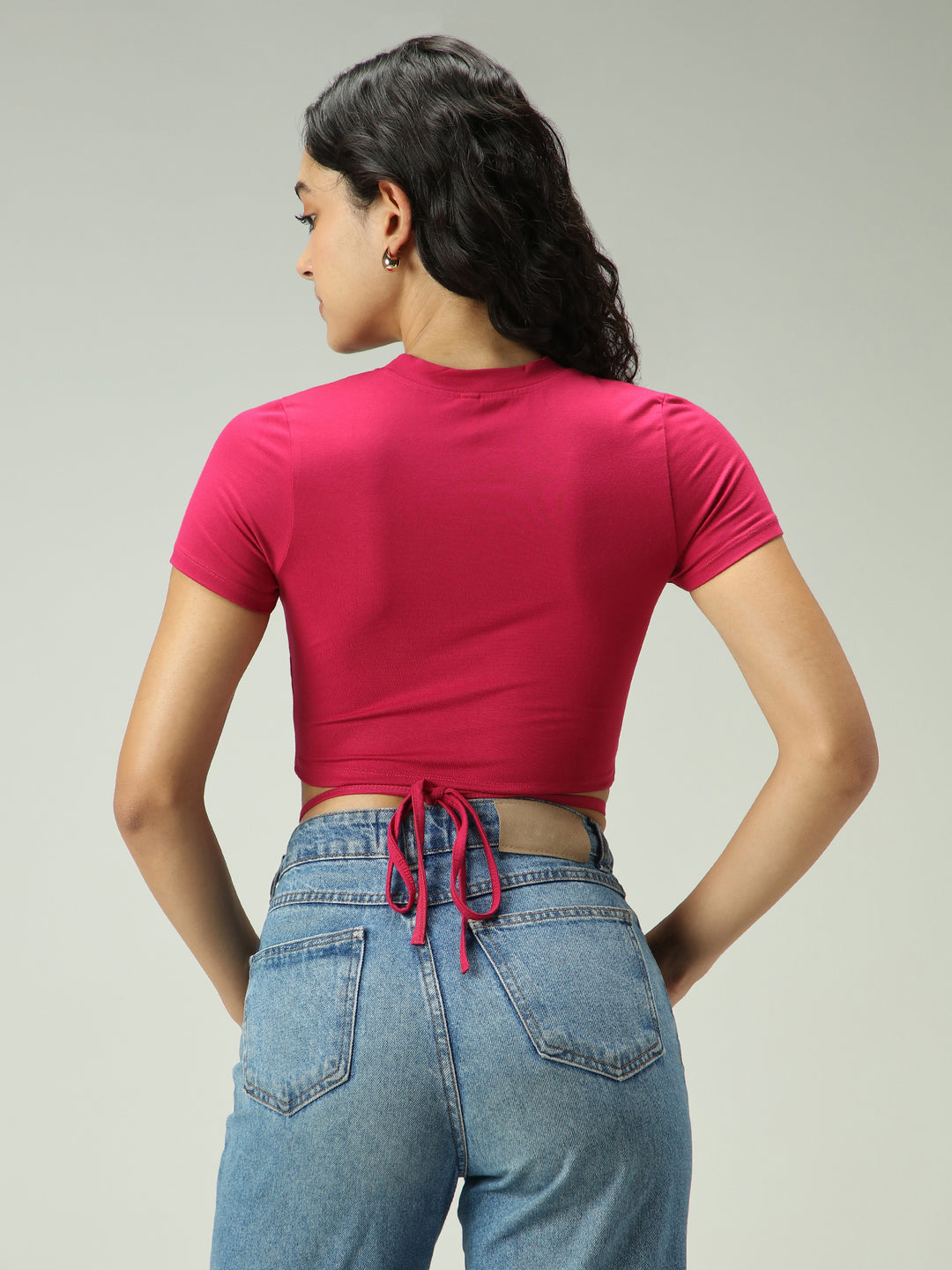 Pink Criss Cross Bottom Tie Up Top
