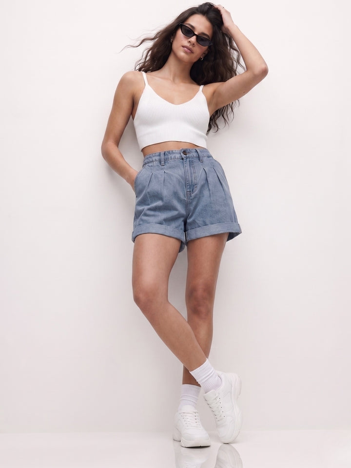 Blue Pleated Relaxed Shorts