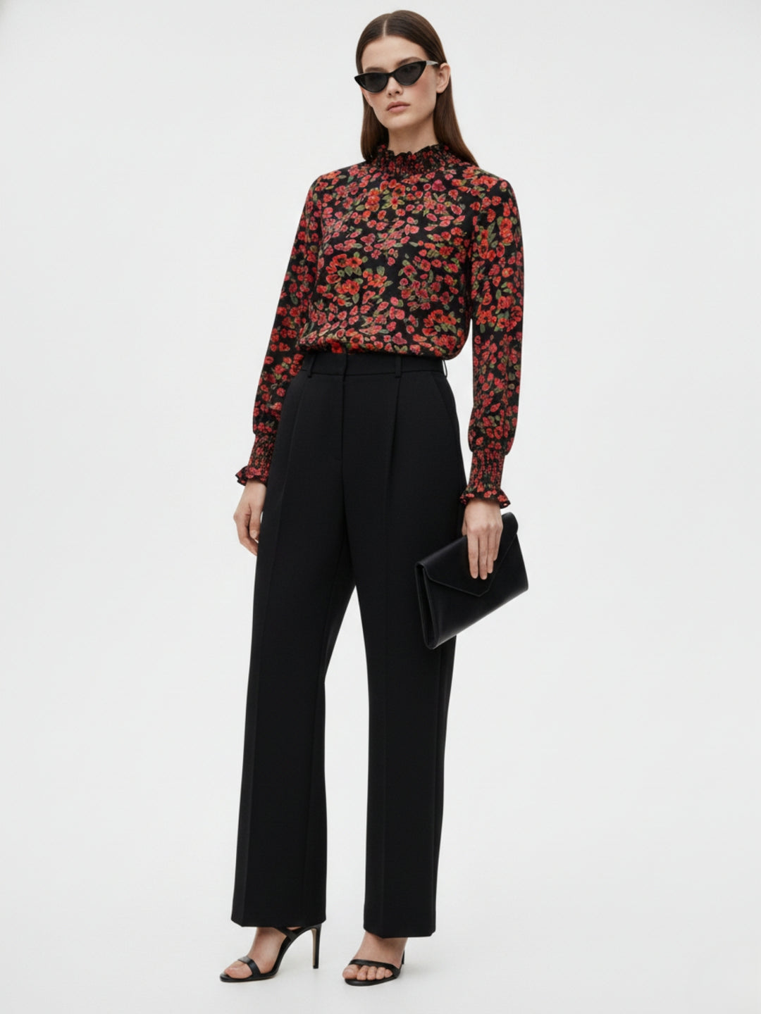 Multi Bishop Sleeve Mock Neck Printed Top