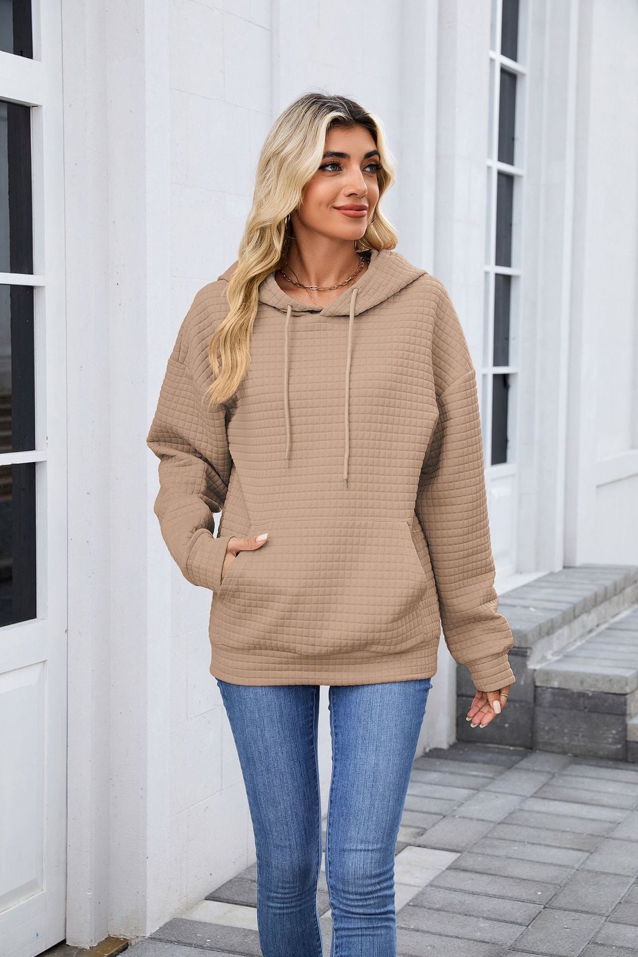 Beige Full Sleeves Solid Hoodie