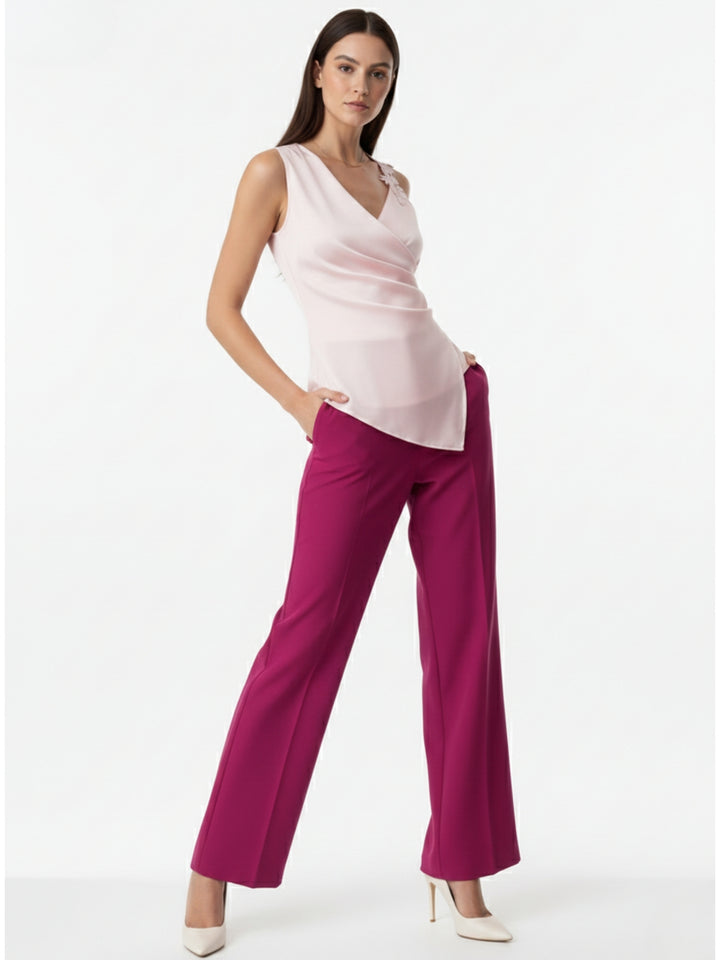 Pink One Shoulder Applique Wrap Top