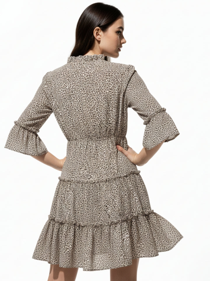 Khaki Front Knot Tiered Dress