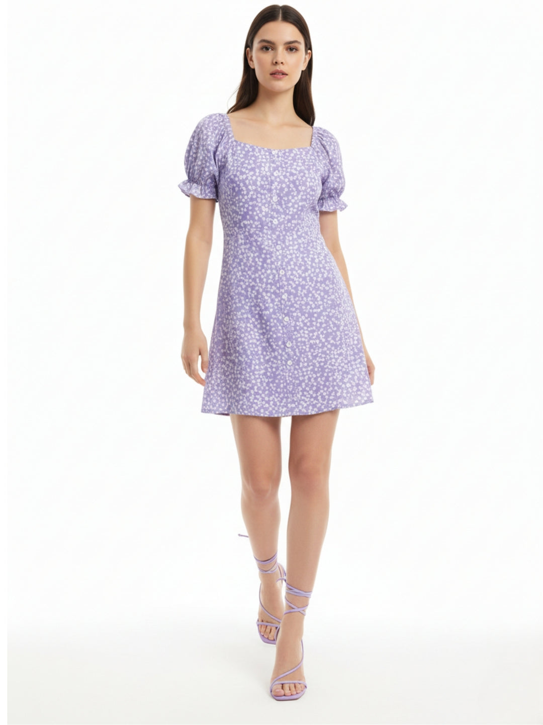 Lavender Off Shoulder Printed Dress