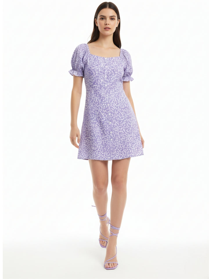 Lavender Off Shoulder Printed Dress