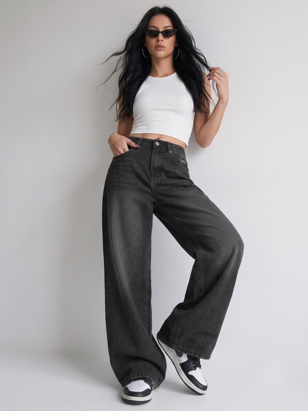 Black Tinted Washed Baggy Denim