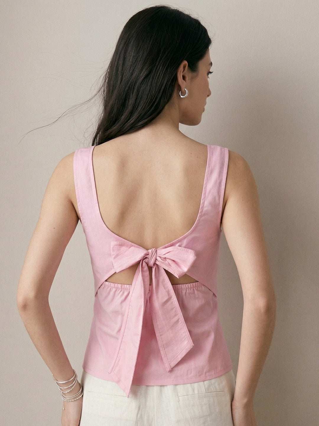 Pink Back Bow Tank Top