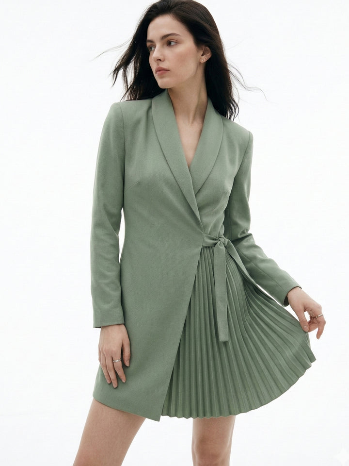 Mint Wrap Blazer Pleated Dress