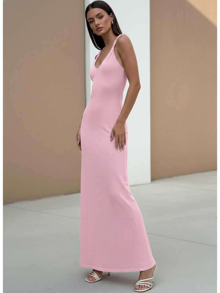 Pink Spaghetti Strap U-Neck Dress