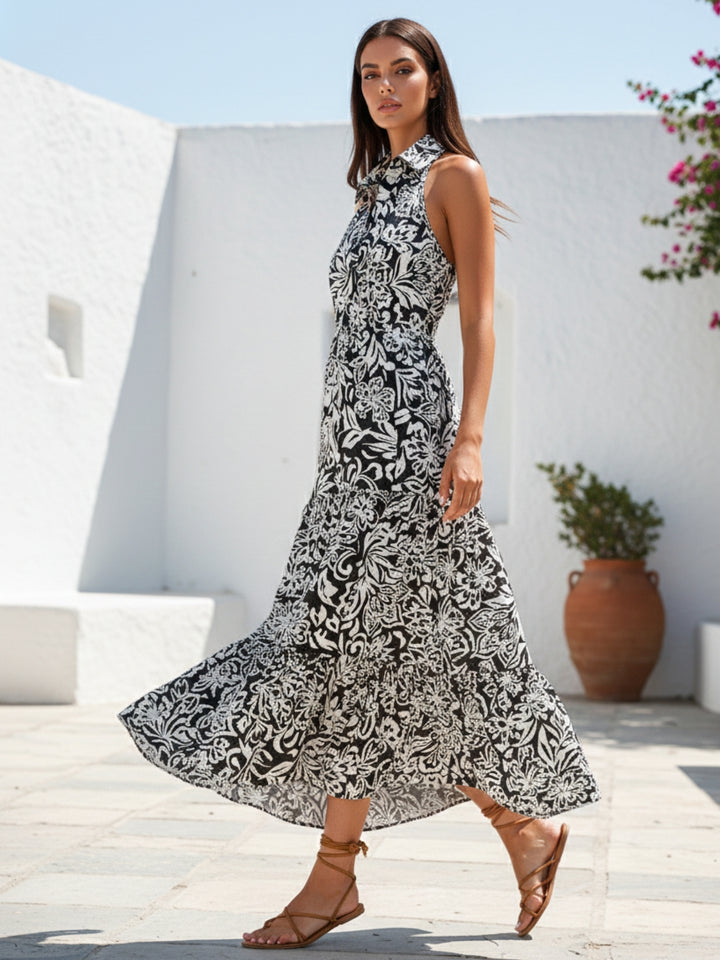 Black Halter Neck Printed Dress