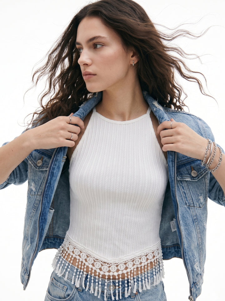 White Sleeveless Trim Detail Top
