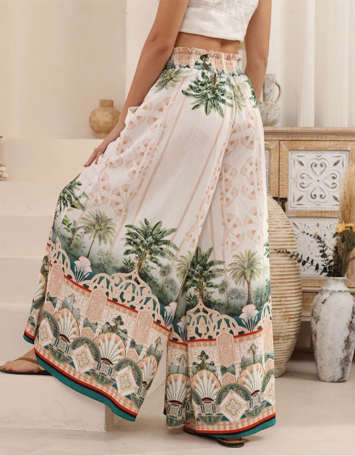 White Paper Bag Waistband Printed Trousers