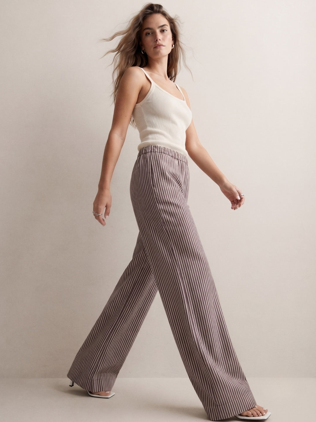 Brown Wide Leg Striped Trouser