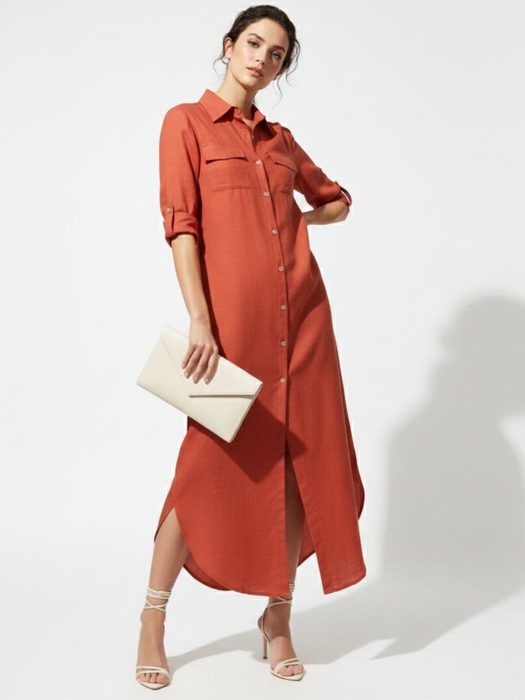 Orange Long Shirt Dress