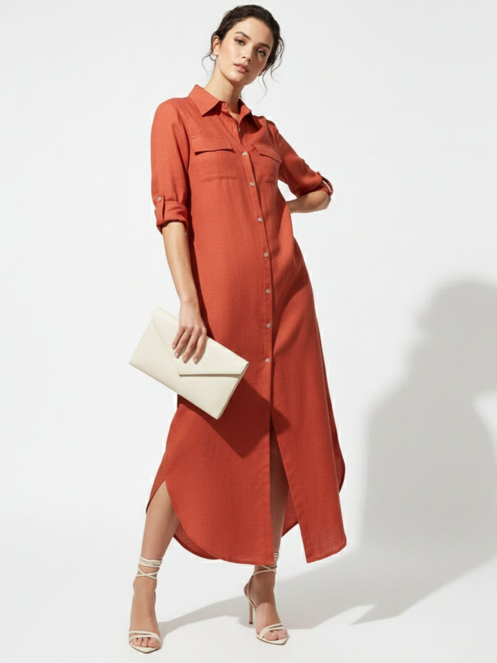 Orange Long Shirt Dress