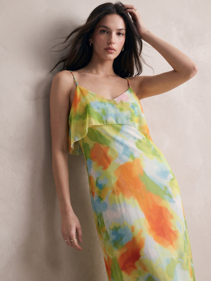 Multi Ruffle Detail Spaghetti Strap Dress