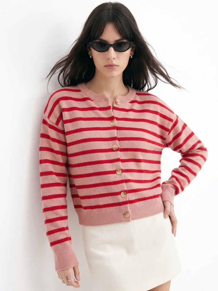 Red Button Down Striped Cardigan