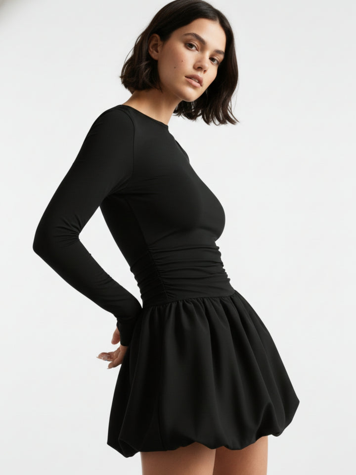 Black High Neck Bubble Hem Dress