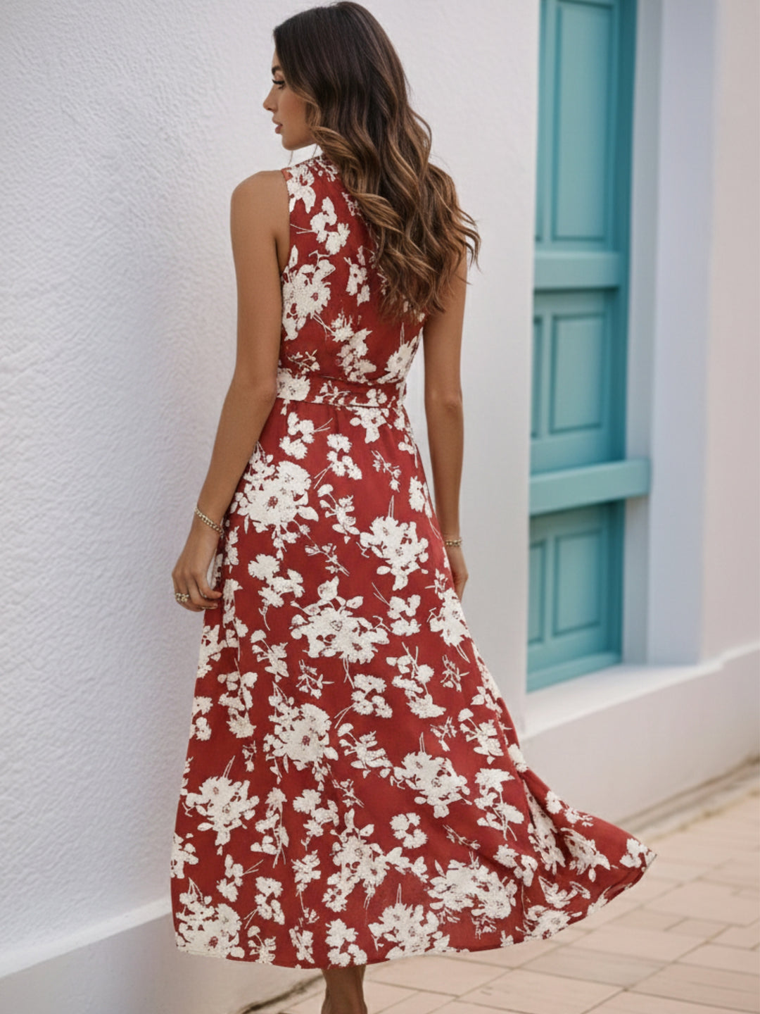 Red One Shoulder Printed Dress