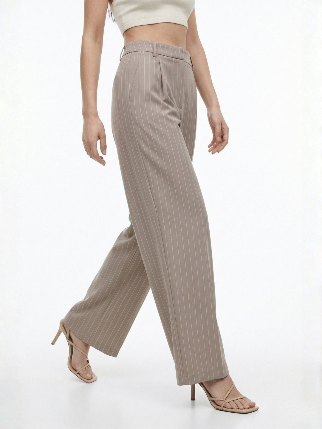Grey High Waist Striped Trouser