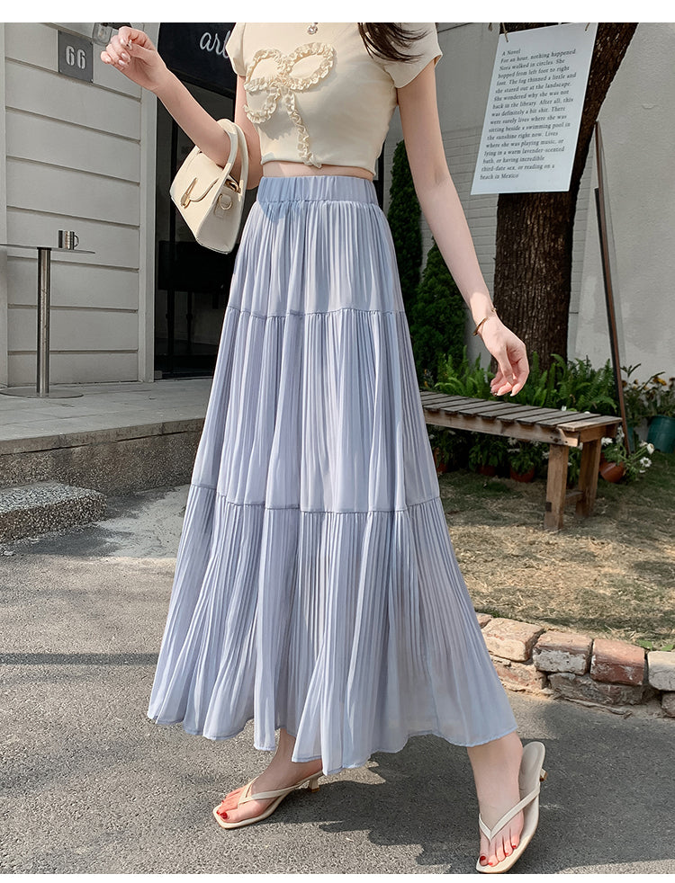Blue Flowy Tiered Solid Skirt