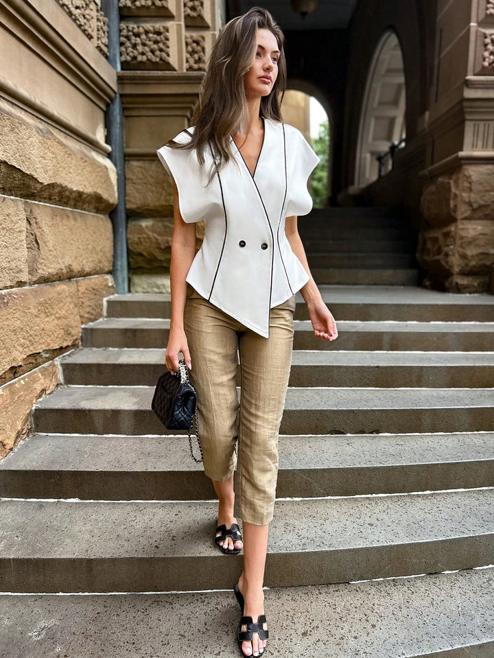 White Raglan Sleeve With Contrast Piping