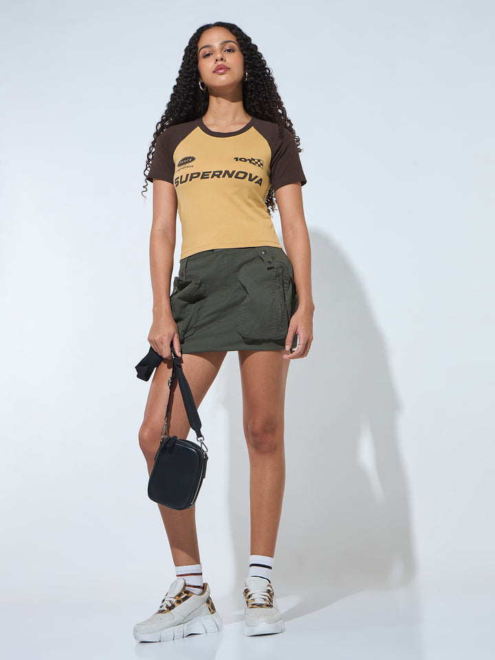 Beige Crew Neck Graphic Tshirt