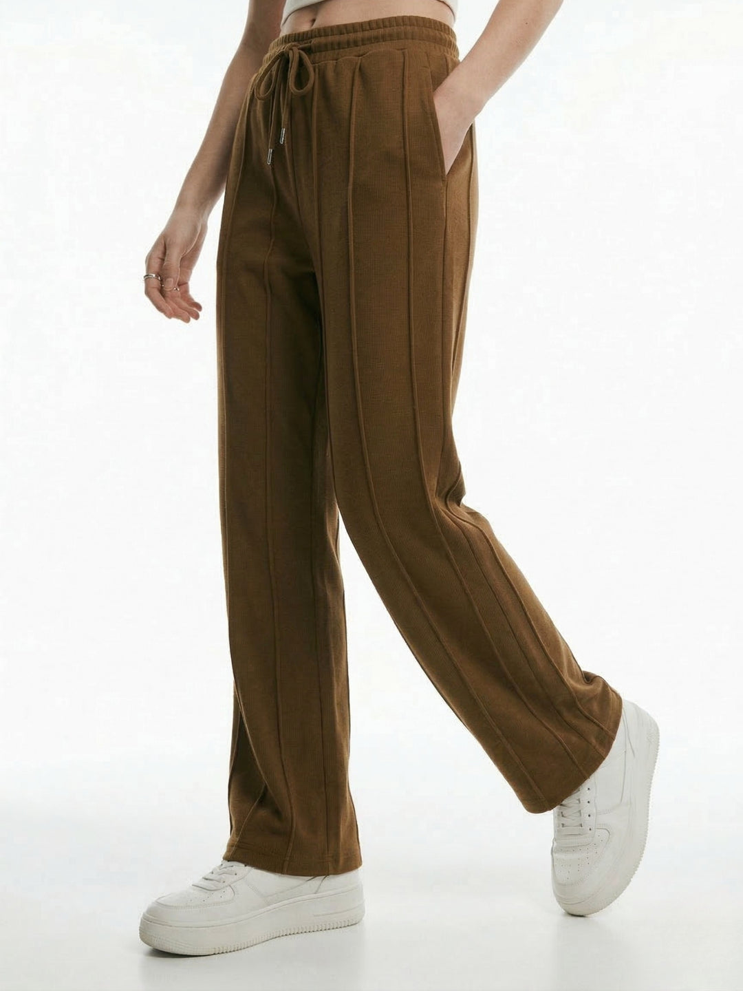 Brown Elasticated Regular Fit Drawstring Joggers