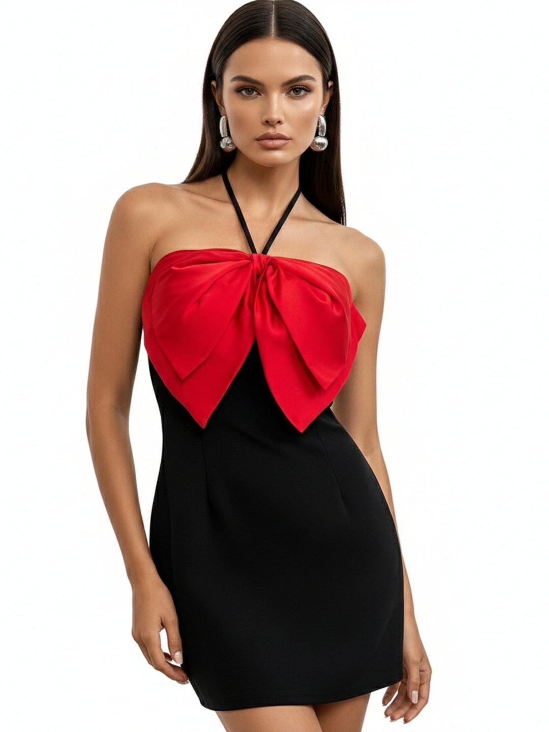 Black Halter Neck Bow Detail Dress