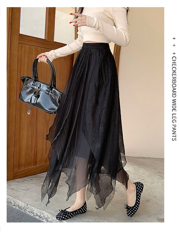 Black Asymmetric Sheer Skirt
