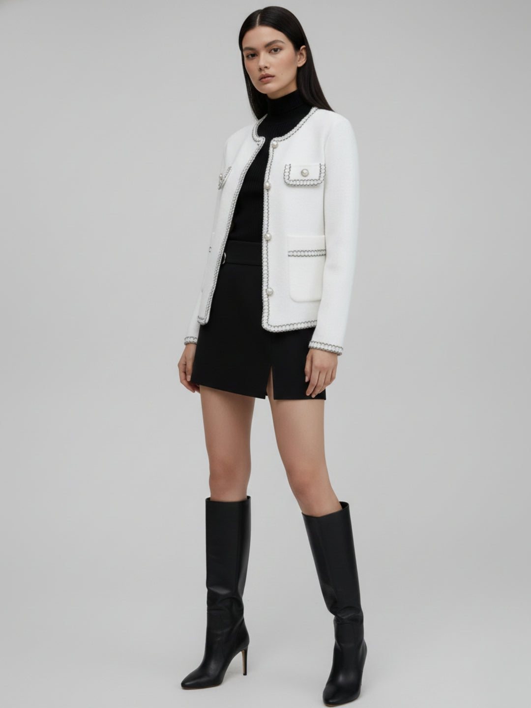 Off White Contrast Detailing Cardigan