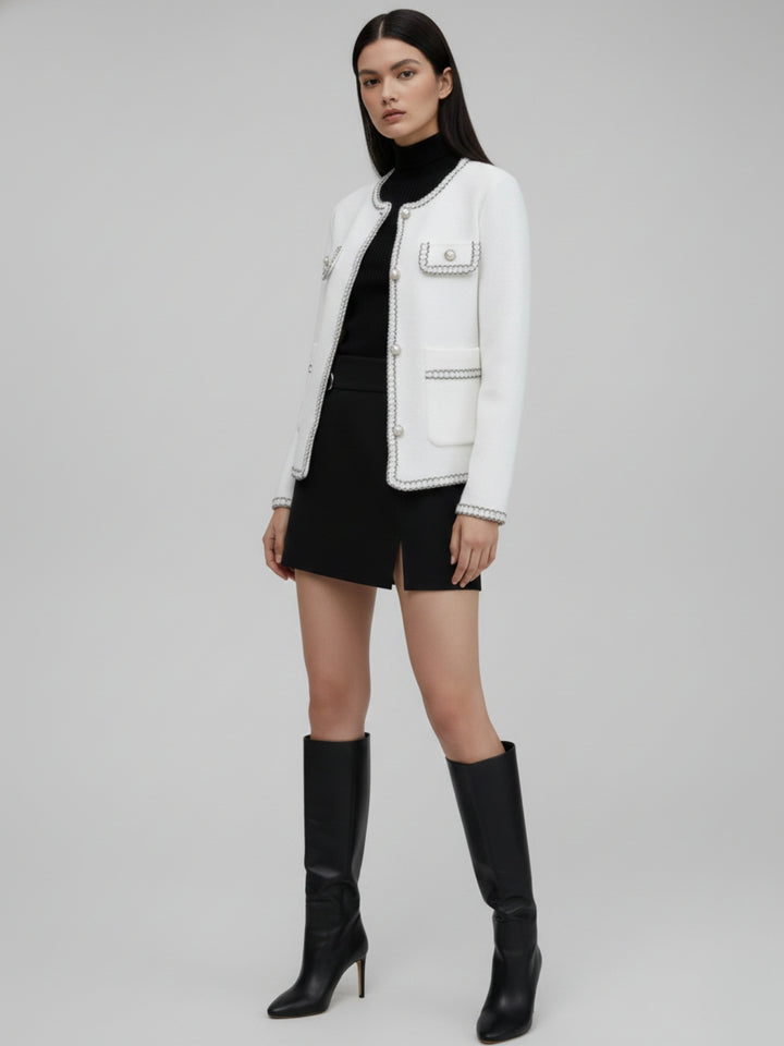 Off White Contrast Detailing Cardigan