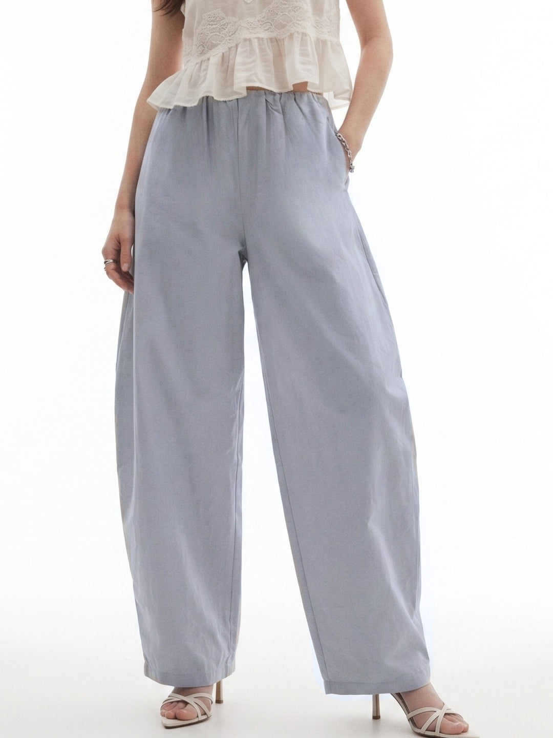 Grey Parachute Barrel Fit Trouser With Elasticated Hidden Waist