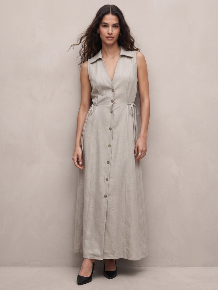 Beige Collared Neck Dress