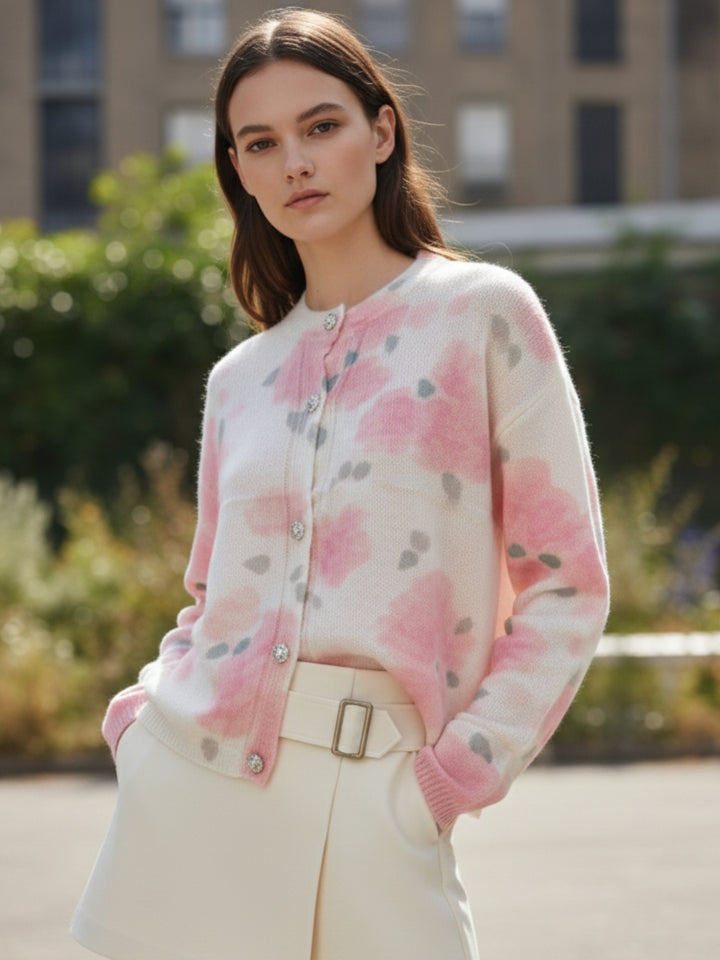 Cream Printed Button Down Cardigan