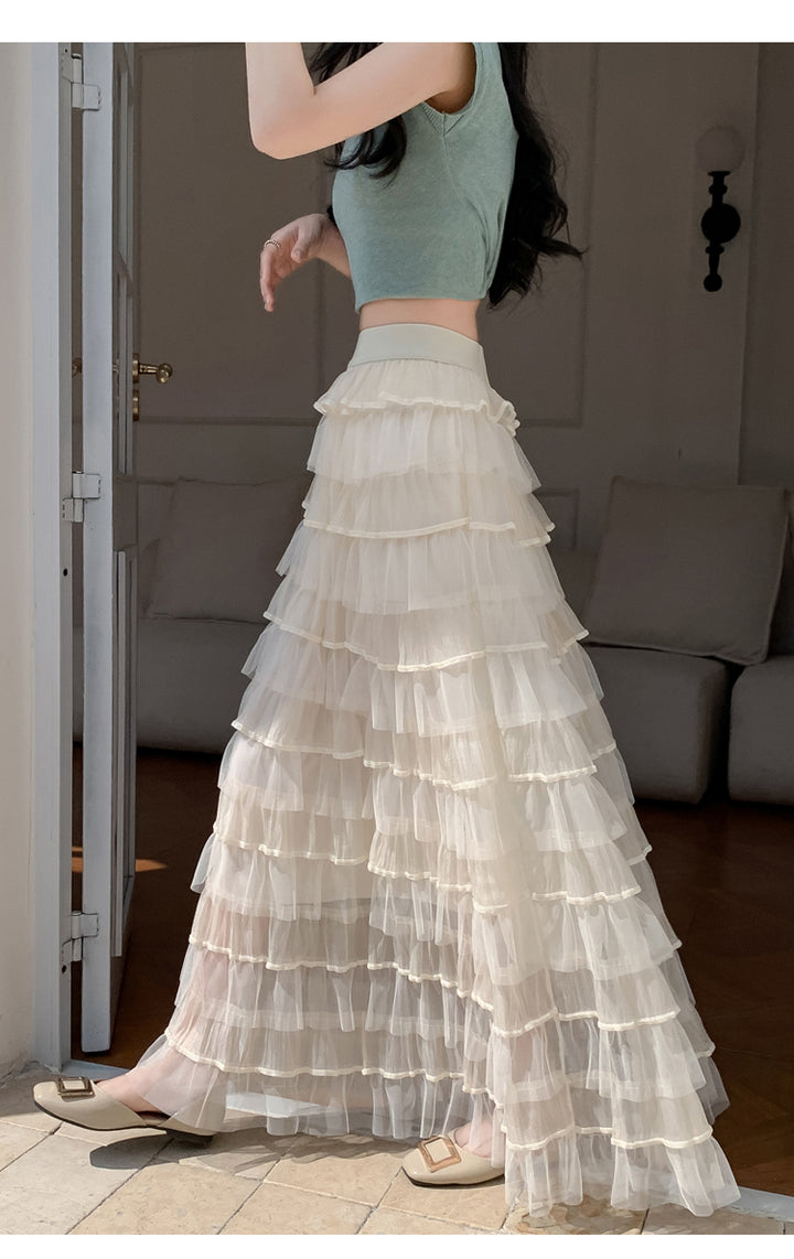 Cream Multi Ruffled Tiered Maxi Skirt