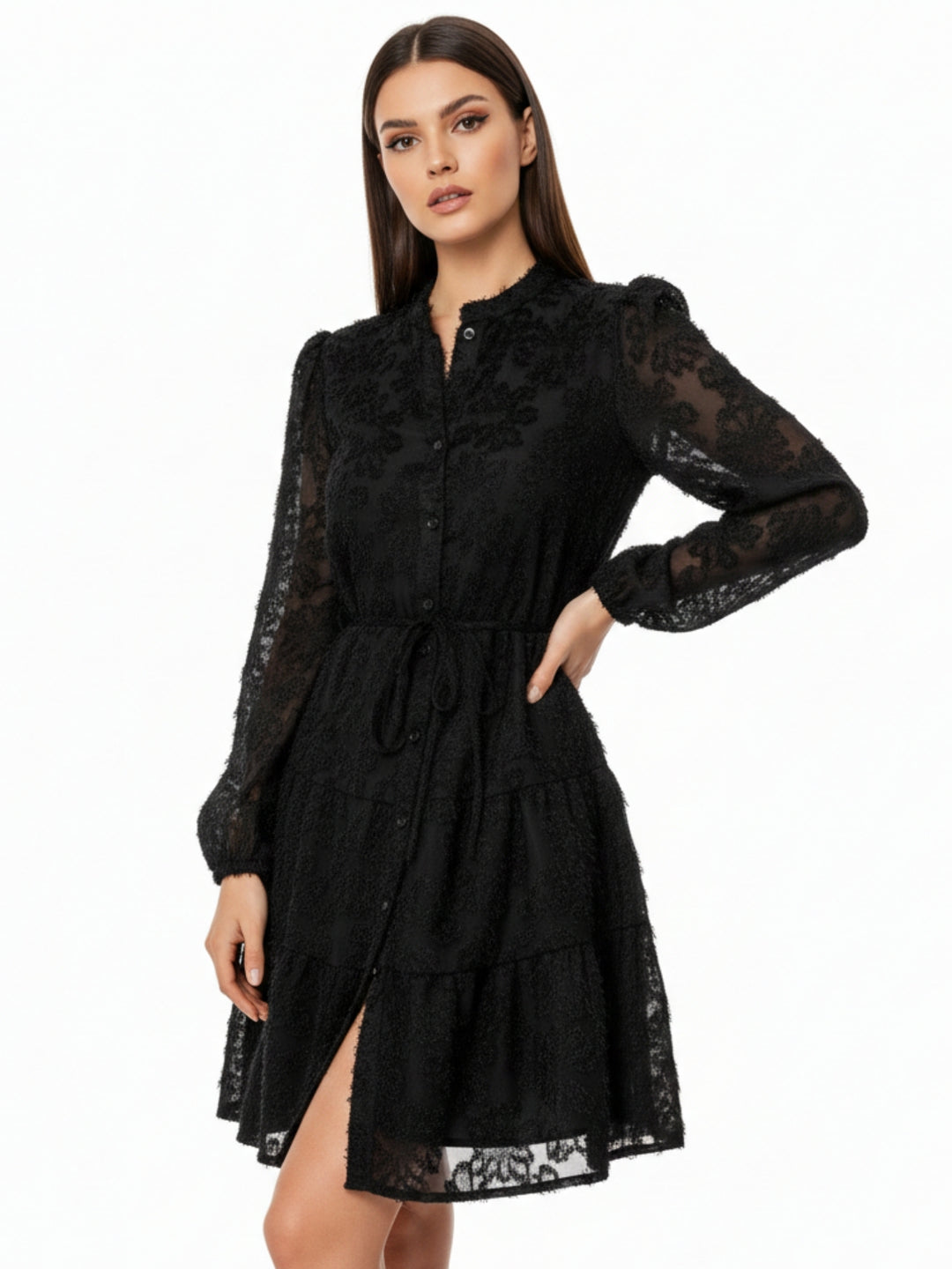 Black Textured Shirt Dress