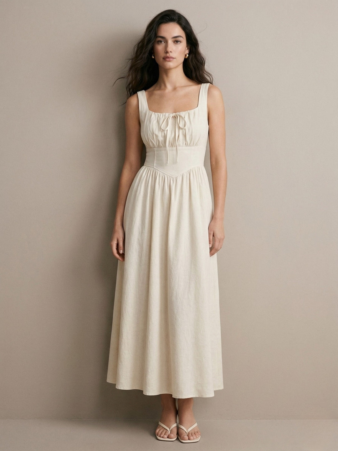 Off White Shoulder Strap Corset Style Dress