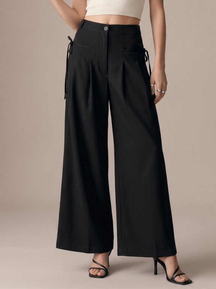 Black High-Waist Wide-Leg Baggie Pleated Trouser